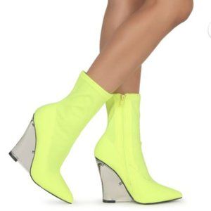 Miss L by Liliana Clear Wedge Yellow Booties
